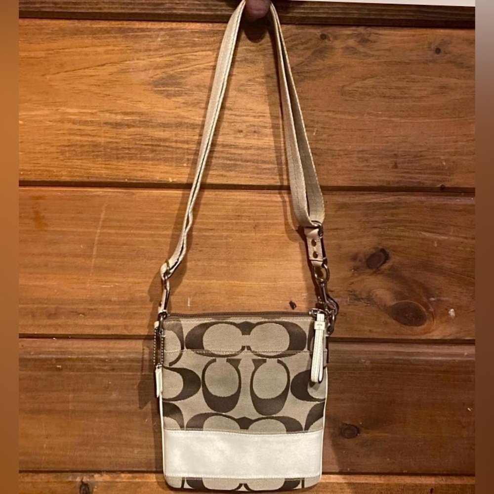 Vintage 1990s Coach Fabric Shoulder Bag with Pockets & Zipper